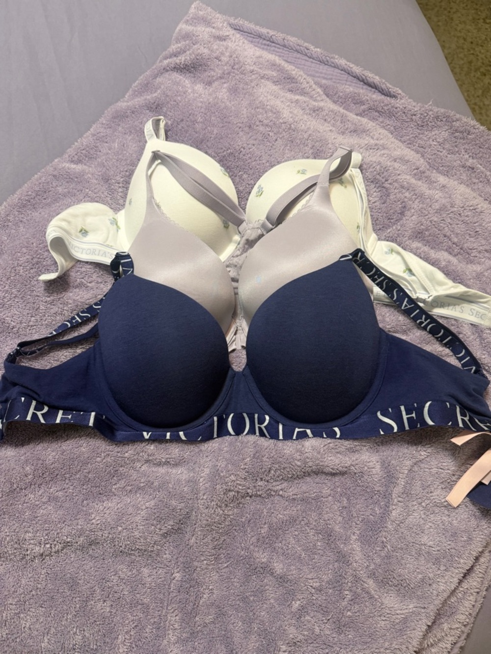 Victoria's Secret Navy and Light Pink Molded Push-Up Bras